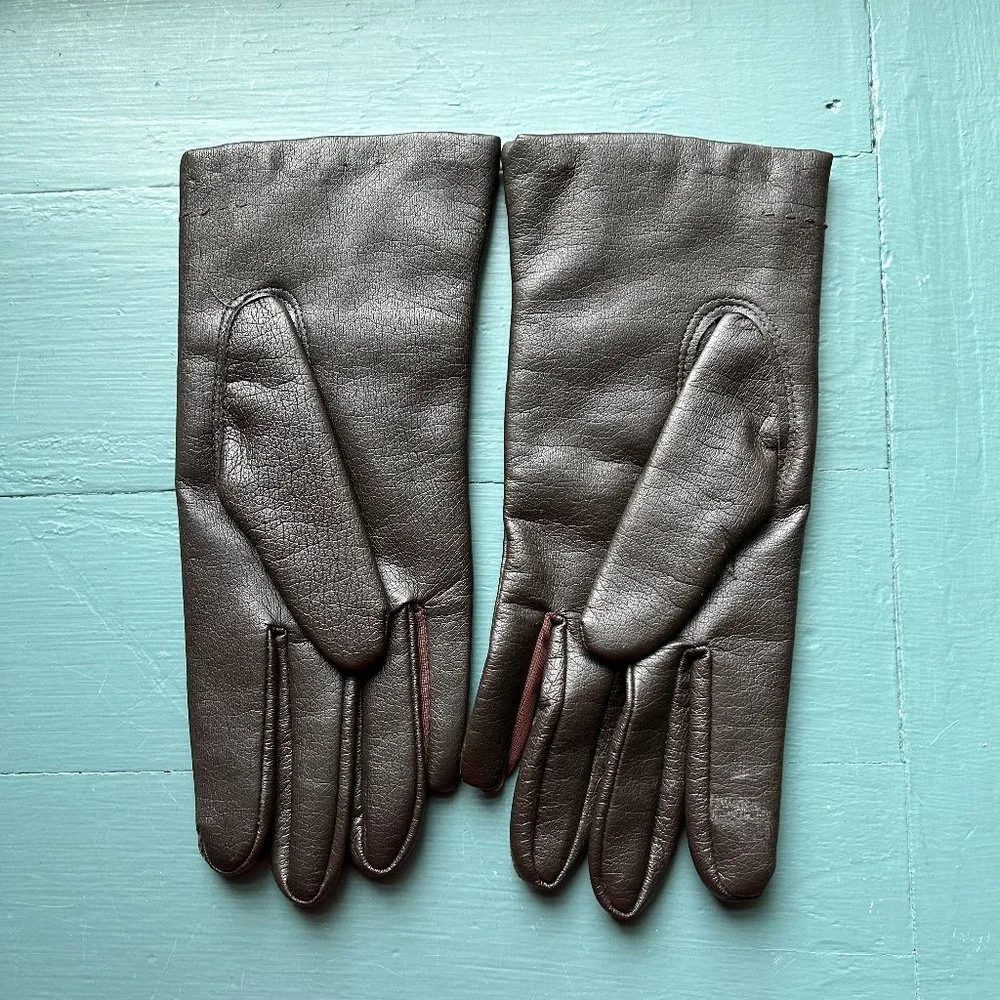 Brown Women's Gloves with Fur Lining - Size 8